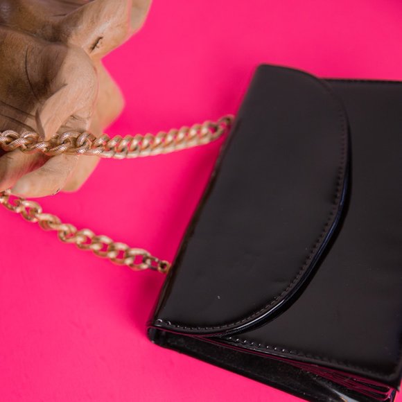 Mini 1950’s Patent Leather Handbag w/ Gold Chain - Picture 7 of 11